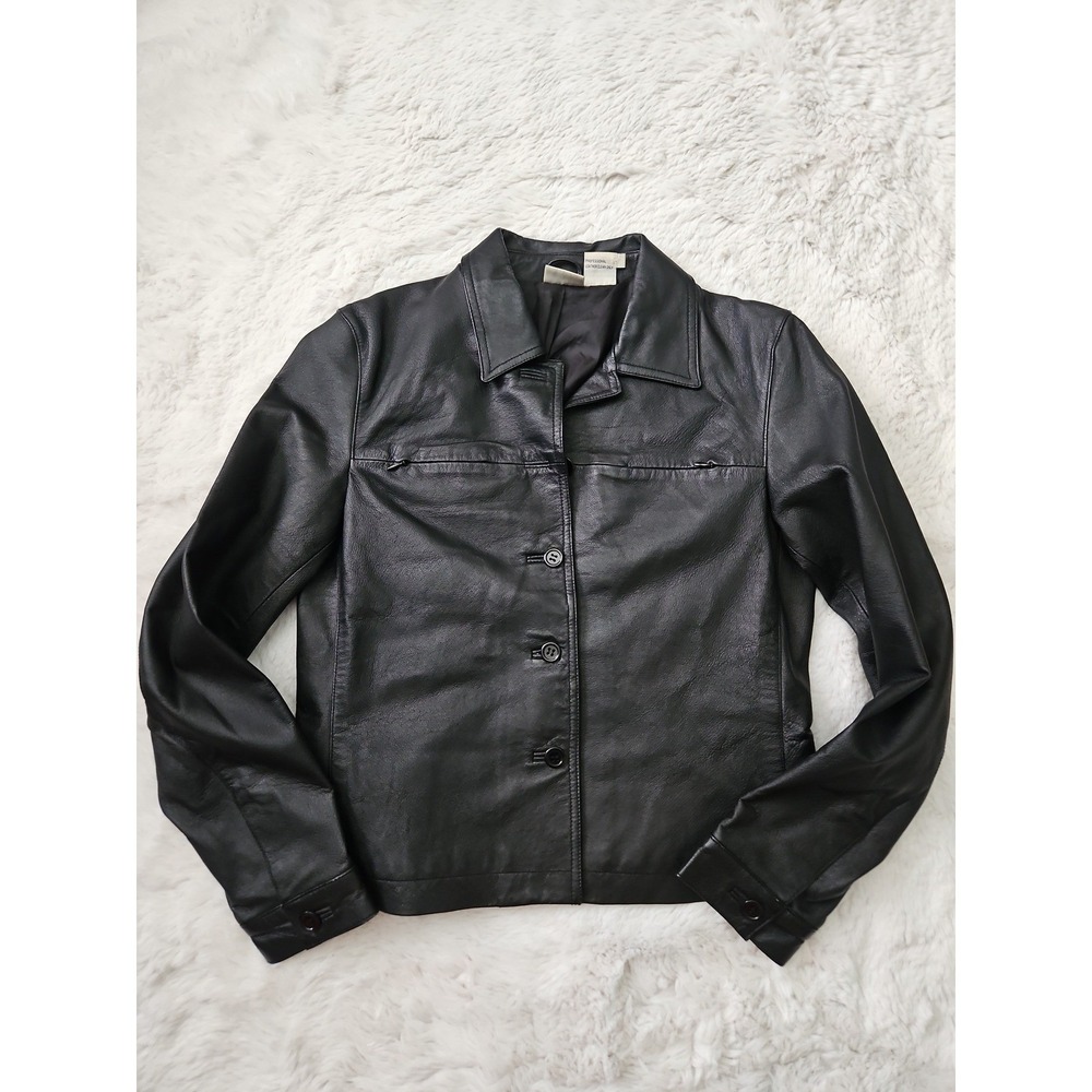Vintage Newport News Black Genuine Leather Jacket Minimalist Blazer 90s Y2K 8